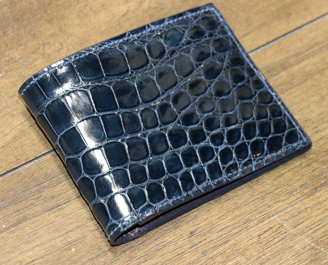 Glazed Alligator Bi-Fold Wallet - Navy
