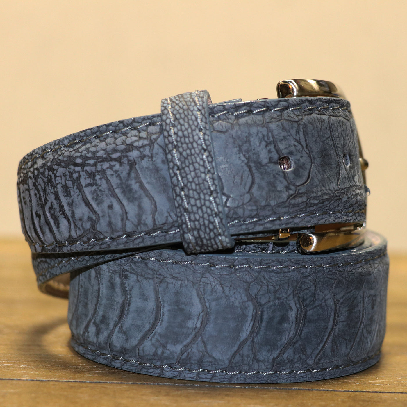 blue ostrich leather